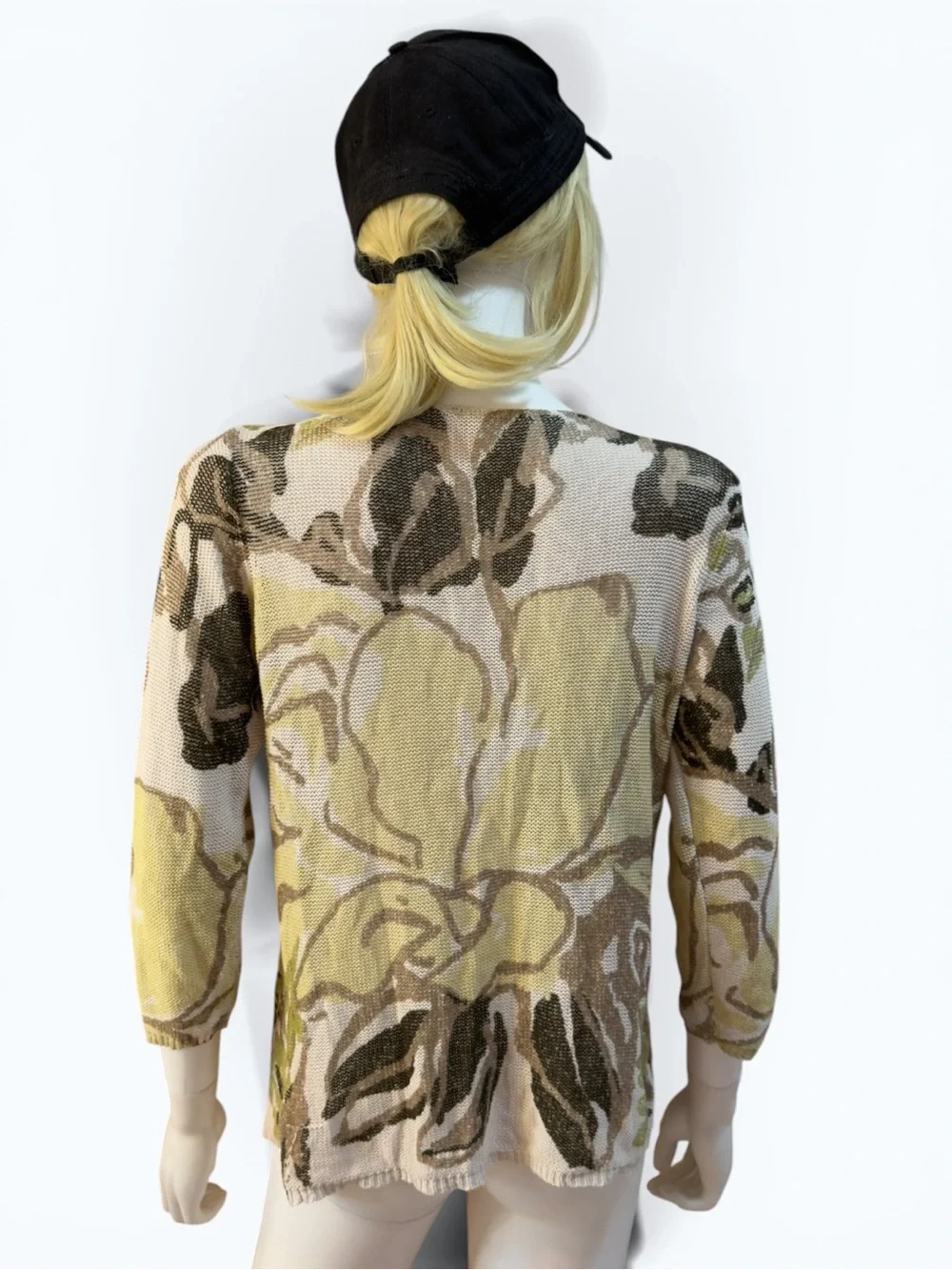 Coldwater Creek Floral Print Knit Cardigan Green Beige | Size S (6-8)